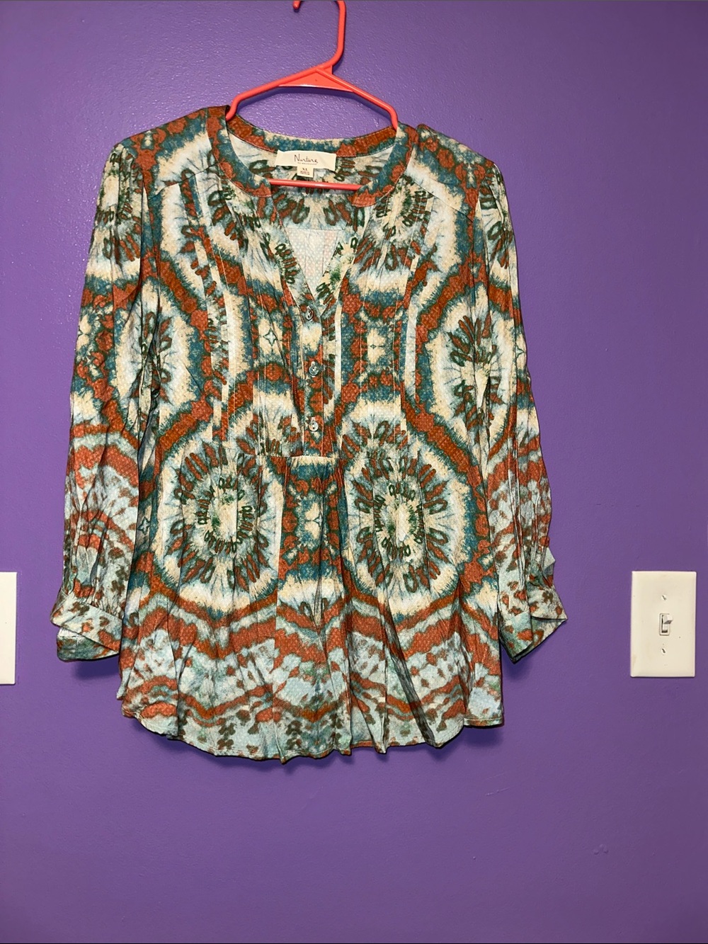 Westbound Blue and Rust Patterned Peasant Tunic
